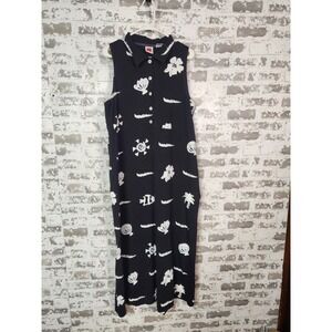 RED GINGER Maxi Dress XL Black Tropical Fish Beach Cover-Up Vacation